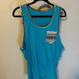 Caslon Teal Tank with Black & White Aztec Pocket Trim